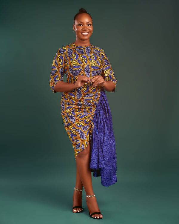 Mendilyn African Print Clash Assymetric Midaxi dress