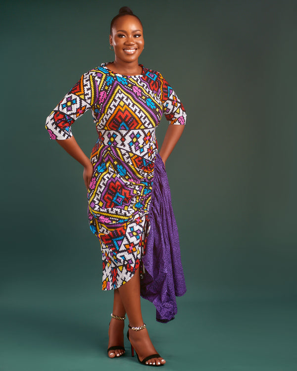 Abby African Print Clash Assymetric Midaxi dress
